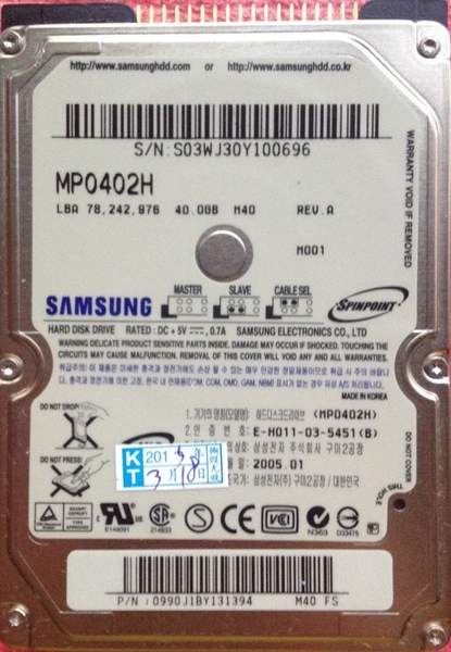 Thay ổ cứng HDD laptop Samsung 40 GB 5400RPM
