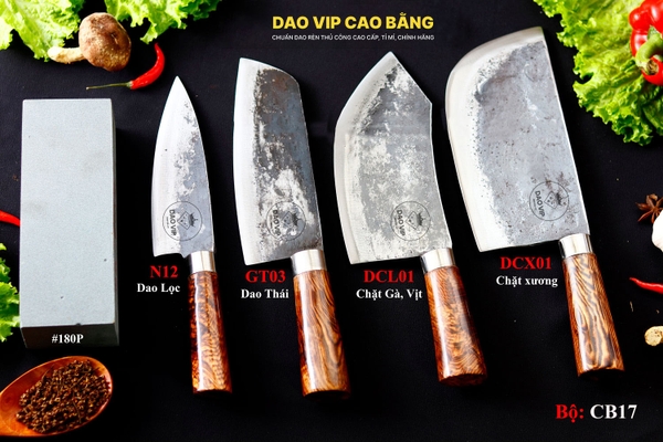 BỘ DAO BẾP CB17 cán cẩm + ĐÁ MÀI DAO VIP CAO BẰNG