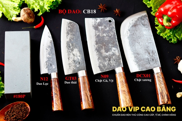 BỘ DAO BẾP CB18 cán cẩm + ĐÁ MÀI DAO VIP CAO BẰNG