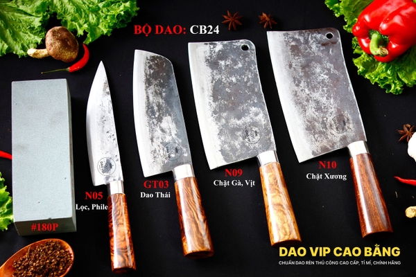 BỘ DAO BẾP CB24 cán cẩm + ĐÁ MÀI DAO VIP CAO BẰNG