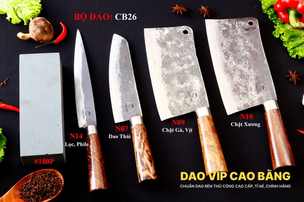 BỘ DAO BẾP CB26 cán cẩm + ĐÁ MÀI DAO VIP CAO BẰNG