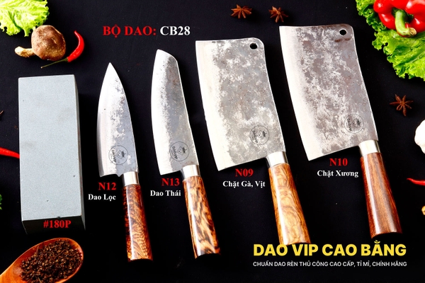 BỘ DAO BẾP CB28 cán cẩm + ĐÁ MÀI DAO VIP CAO BẰNG