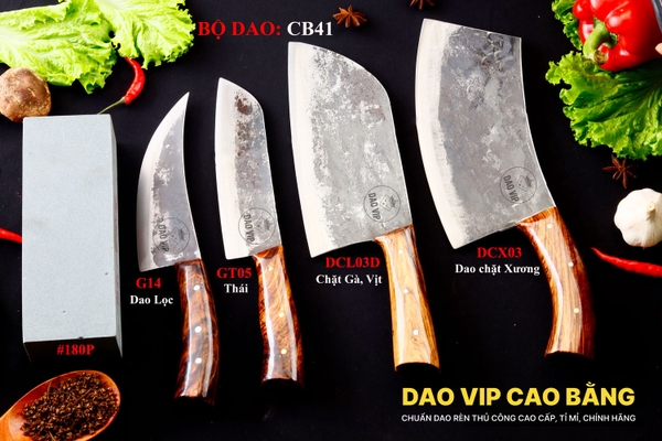 BỘ DAO BẾP CB41 cán ốp cẩm + ĐÁ MÀI DAO VIP CAO BẰNG