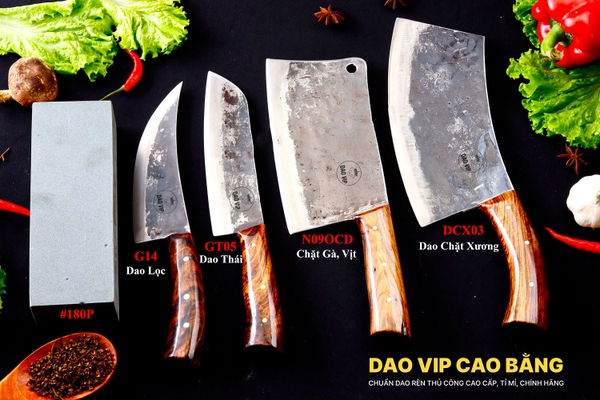 BỘ DAO BẾP CB44 cán ốp cẩm + ĐÁ MÀI DAO VIP CAO BẰNG