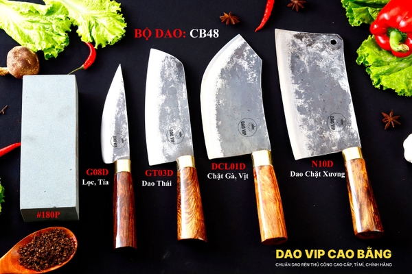 BỘ DAO BẾP CB48 cán cẩm khâu đồng + ĐÁ MÀI DAO VIP CAO BẰNG