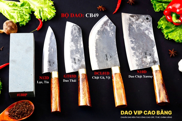 BỘ DAO BẾP CB49 cán cẩm khâu đồng + ĐÁ MÀI DAO VIP CAO BẰNG