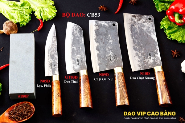 BỘ DAO BẾP CB53 cán cẩm khâu đồng + ĐÁ MÀI DAO VIP CAO BẰNG