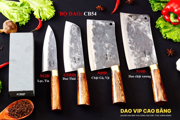 BỘ DAO BẾP CB54 cán cẩm khâu đồng + ĐÁ MÀI DAO VIP CAO BẰNG