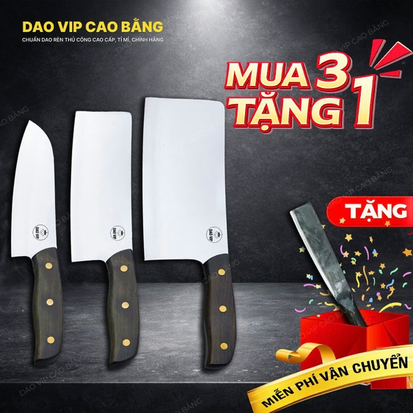 Bộ dao bếp 3 món thép trắng CB89TM đa dụng - Hàng chuẩn của DAO VIP CAO BẰNG