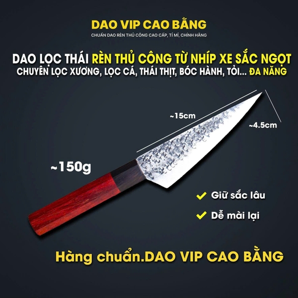 Dao lọc thái - Thép nhíp ô tô - Cán gỗ G15TN hàng chuẩn chính hãng của DAO VIP CAO BẰNG