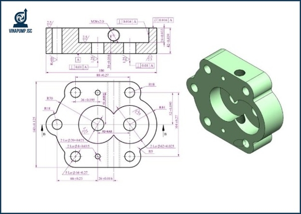 Tham khảo chi tiết bản vẽ lắp bơm bánh răng