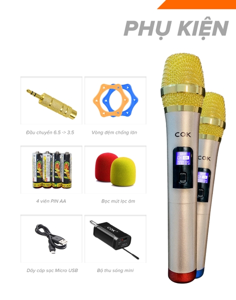 Micro không dây COK ST-123 chống hú, lọc âm cực đỉnh cân mọi dàn karaoke, loa kéo