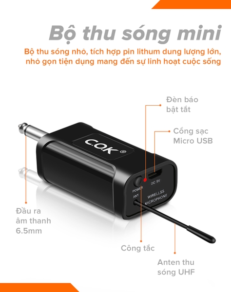 Micro không dây COK ST-123 chống hú, lọc âm cực đỉnh cân mọi dàn karaoke, loa kéo