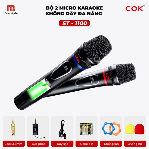 Micro Không Dây Đa Năng COK 1100 Hợp Kim Nhôm Cao Cấp, Bộ Lọc Âm Thanh Thế Hệ Mới