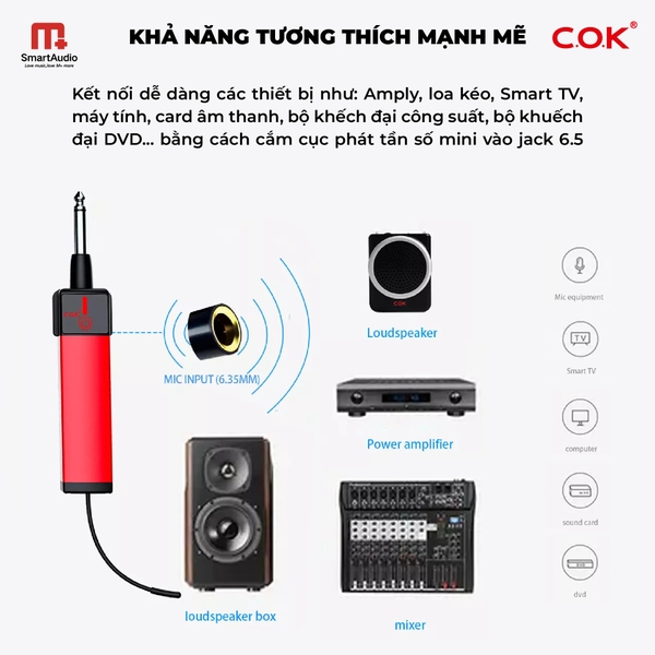 Micro Không Dây Đa Năng COK 1100 Hợp Kim Nhôm Cao Cấp, Bộ Lọc Âm Thanh Thế Hệ Mới