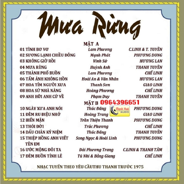 Băng cối 7 ( 4 Track ) Mưa Rừng.Nhạc tuyển chọn thâu âm trước 1975