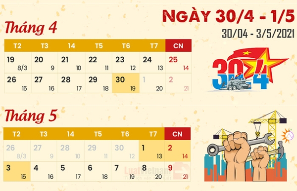 Năm nay Lễ 30/4 và 1/5 được nghỉ mấy ngày? Lịch nghỉ Lễ 30/4 và 1/5 của năm 2021