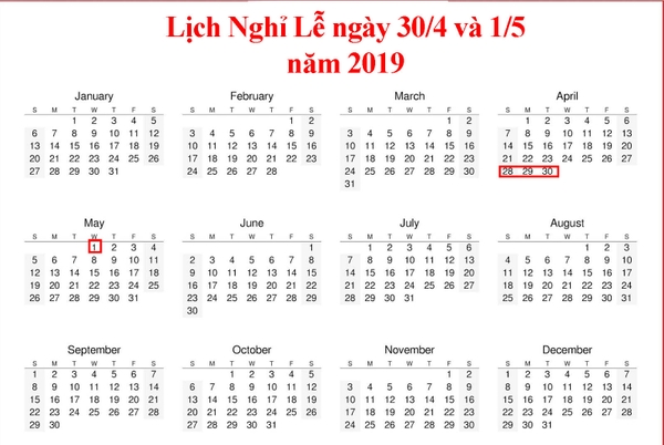 Lịch nghỉ lễ 30/4 và 1/5 năm 2019 của học sinh, nhân viên công chức