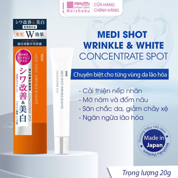 Tinh chất đậm đặc-cải thiện nếp nhăn và dưỡng trắng chuyên sâu Meishoku medi shot Wrinkle & white concentrate spot 20g