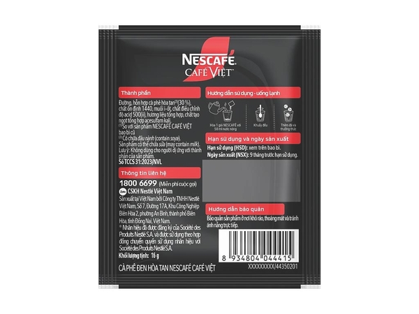 Nescafe Cafe Việt ĐEN ĐÁ Hòa Tan - HỘP 240gr (15 gói x 16gr)