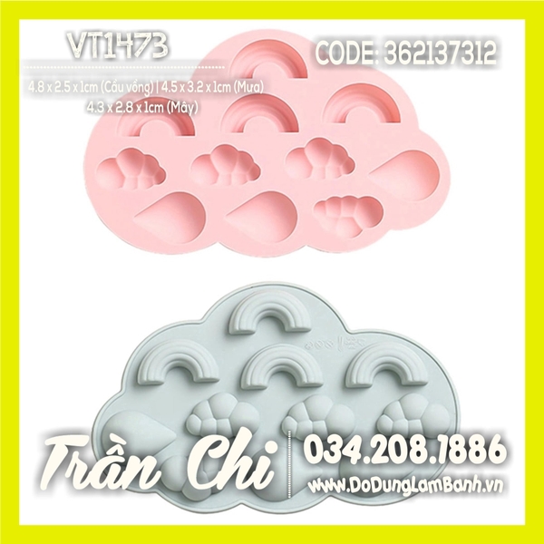VT1473 - Khuôn silicone vỉ Cầu vồng, Mây, Mưa 11c (21/11)