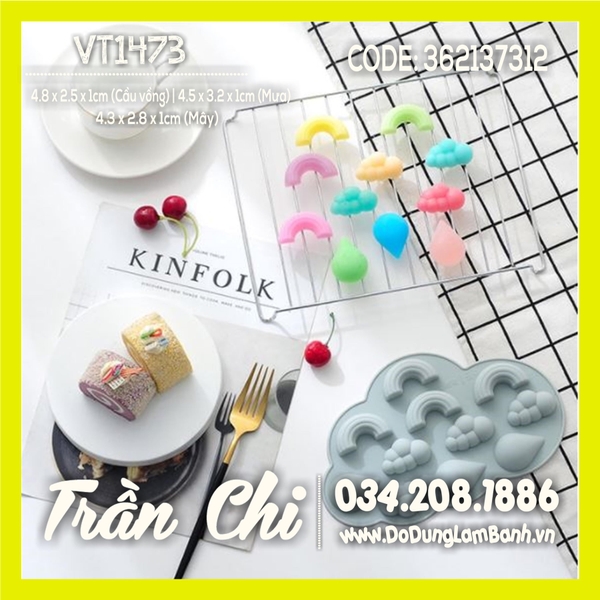 VT1473 - Khuôn silicone vỉ Cầu vồng, Mây, Mưa 11c (21/11)