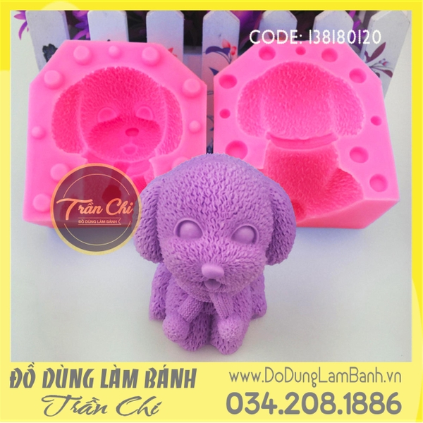 Khuôn silicone Chó bông nơ đứng (2 mảnh)