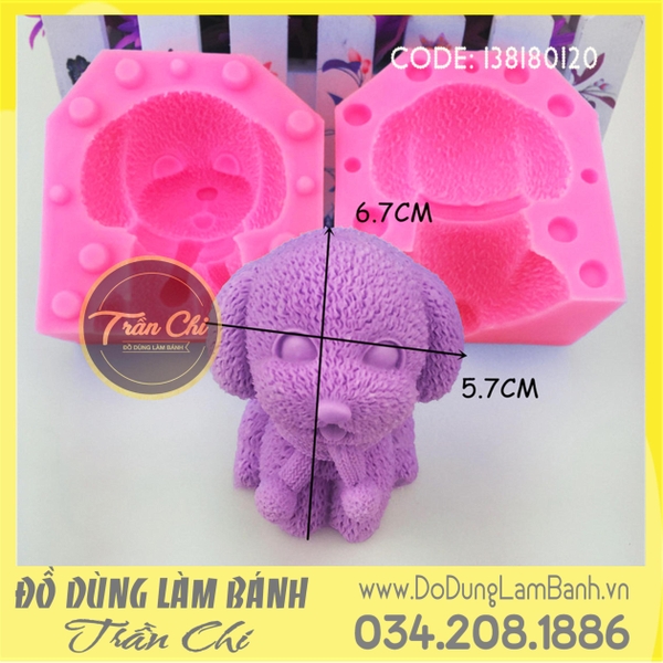 Khuôn silicone Chó bông nơ đứng (2 mảnh)