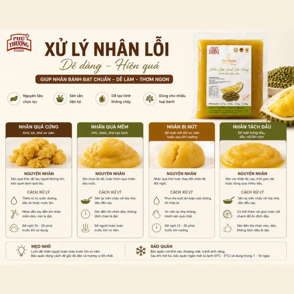 PTFOOD - Nhân Trung Thu Đậu Xanh SẦU RIÊNG - Gói 1kg