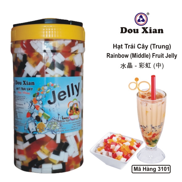 0101T - Thạch JELLY Hạt rau câu Cầu Vồng Trái Cây Trung Douxian - Hủ 2.5kg