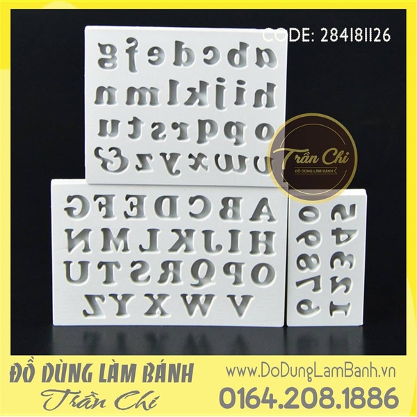 Khuôn silicone set 3 khuôn: chữ in, thường, số - Size nhỏ