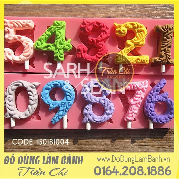 Set 2 khuôn silicone số 0-9 in hoa văn cong