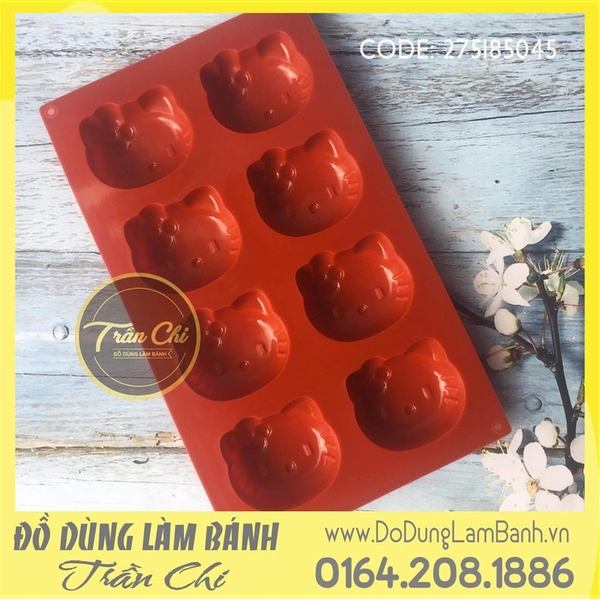 Khuôn silicone vỉ mặt Kitty 8c trung - Chữ nhật
