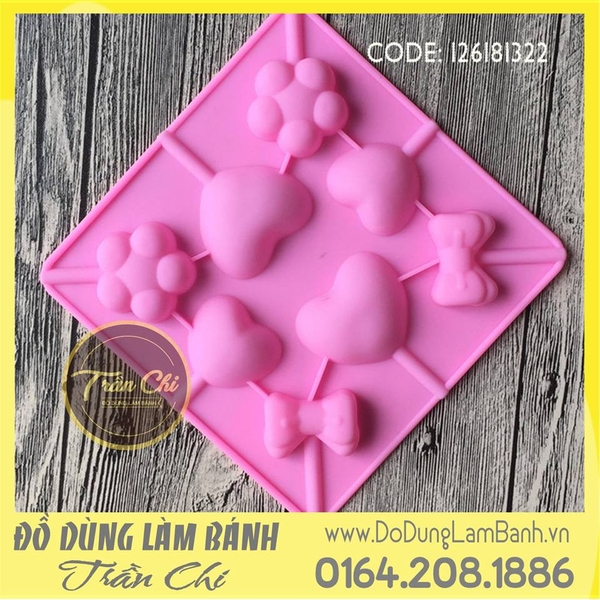 Khuôn silicone vỉ Trái tim, hoa, nơ VUÔNG 8c