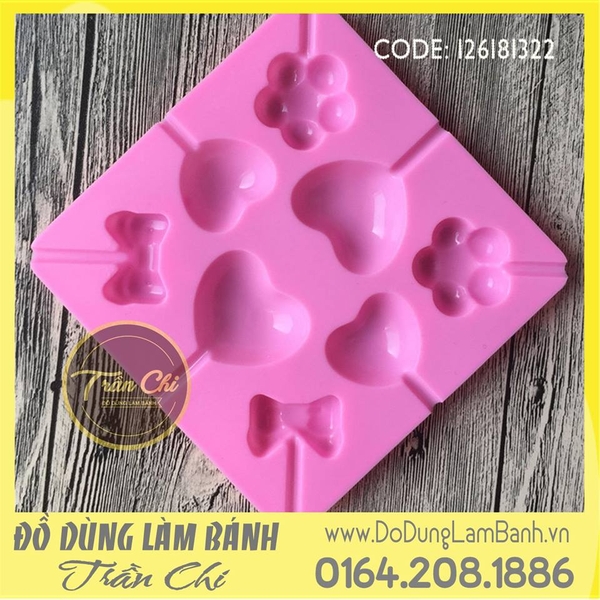 Khuôn silicone vỉ Trái tim, hoa, nơ VUÔNG 8c