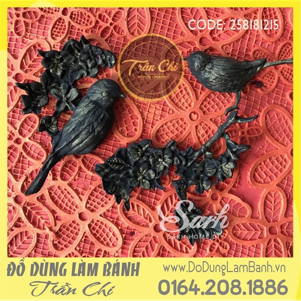 Khuôn silicone Hoa lá và chim - Xám (AF3384)