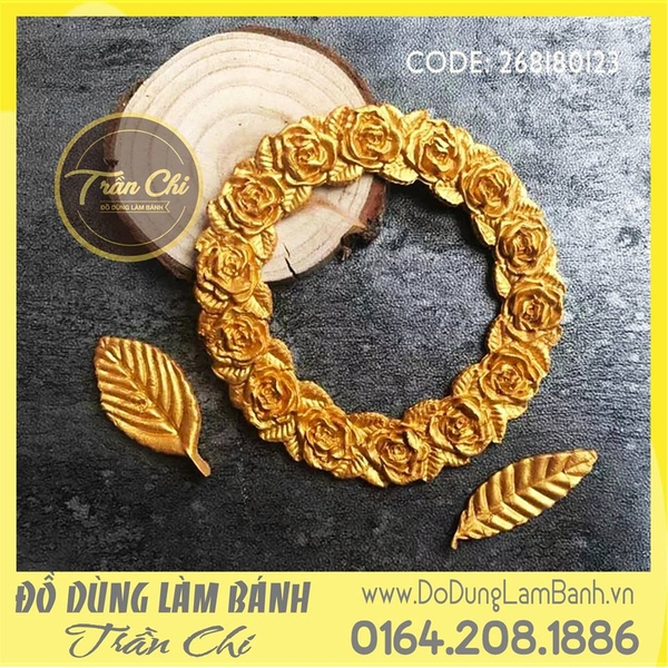 Khuôn silicone Vòng hoa hồng kèm 2 lá - Xám