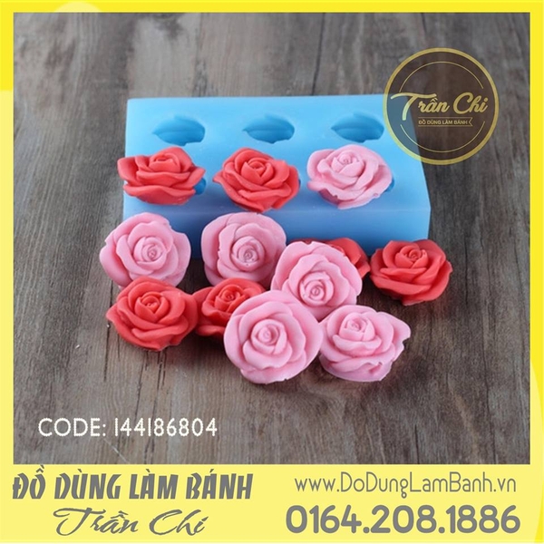 SF606 - Khuôn silicone hoa hồng nở xòe cánh cong vỉ 6c