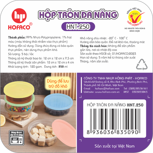 Hộp Tròn Đa Năng 250ml Hofaco - Lốc 5c (HNT.250)
