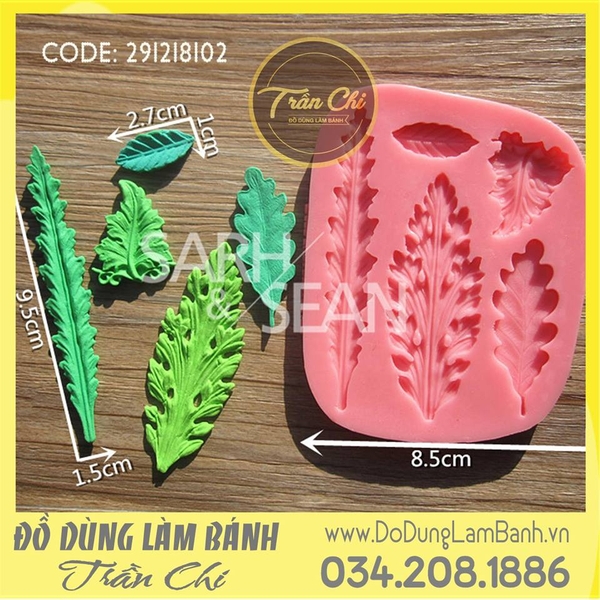 Khuôn silicone Lá dài ngắn 5 loại - Hồng