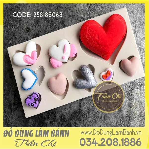 Khuôn silicone Trái tim 9c - Xám