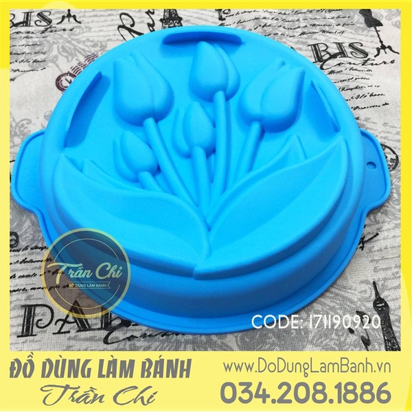 Khuôn silicone tròn 5 cành hoa Tulip - LỚN
