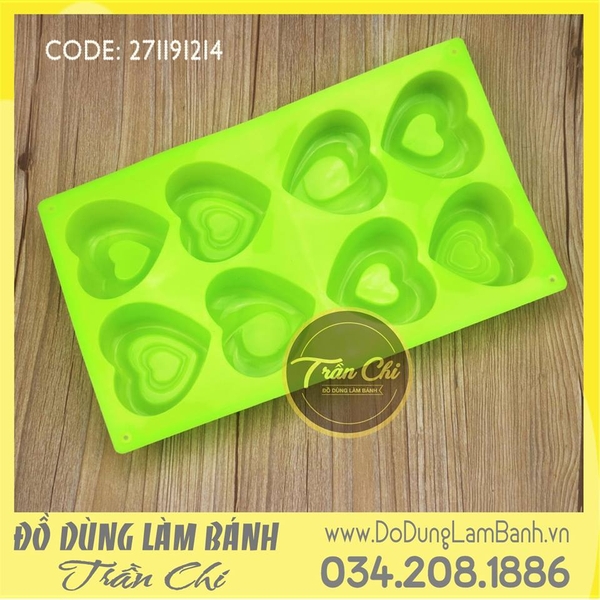 Khuôn silicone vỉ Trái tim 8c lớn