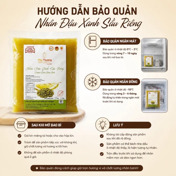 PTFOOD - Nhân Trung Thu Đậu Xanh SẦU RIÊNG - Gói 1kg