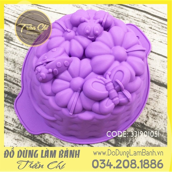 Khuôn silicone tròn hoa bướm - LỚN