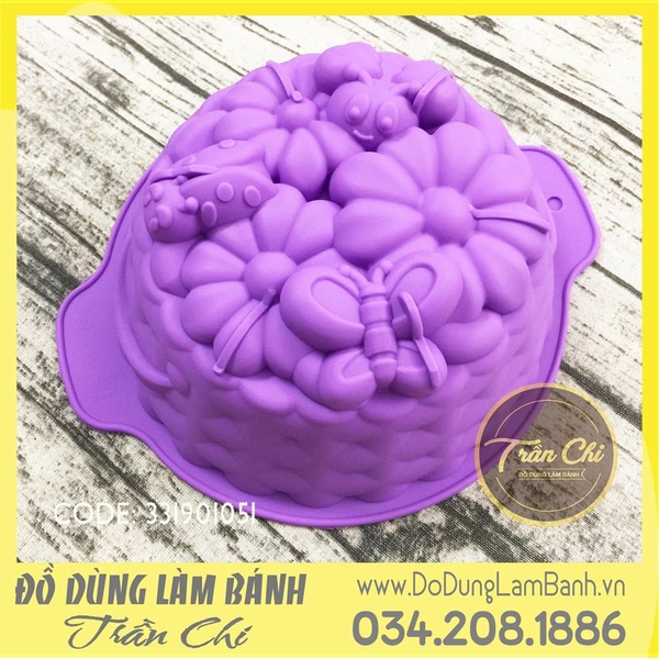 Khuôn silicone tròn hoa bướm - LỚN