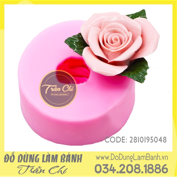 Khuôn silicone hoa Hồng nhụy xoắn kèm 3 lá