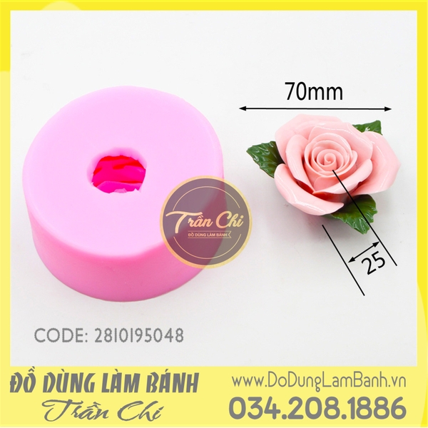 Khuôn silicone hoa Hồng nhụy xoắn kèm 3 lá