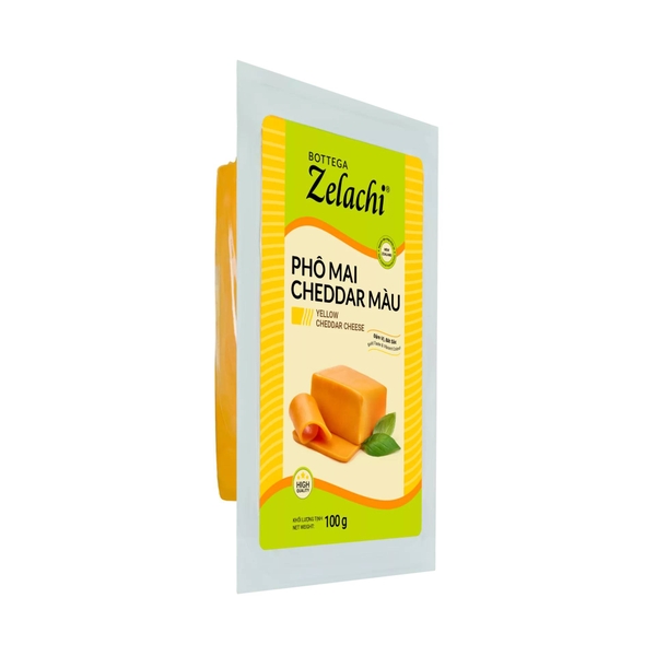 Phô Mai Cheddar màu CAM Yellow Zelachi nguyên khối - Cục 100gr (5102NVCR)