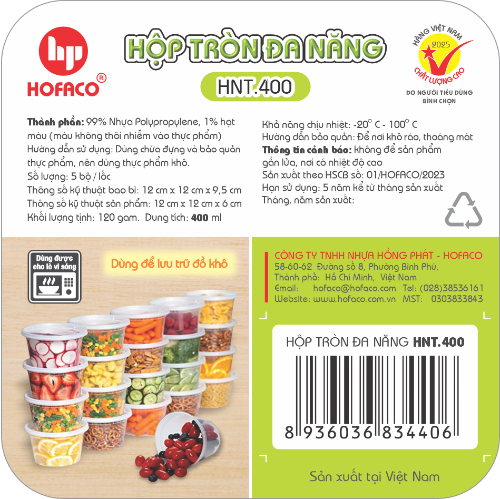 Hộp Tròn Đa Năng 400ml Hofaco - Lốc 5c (HNT.400)